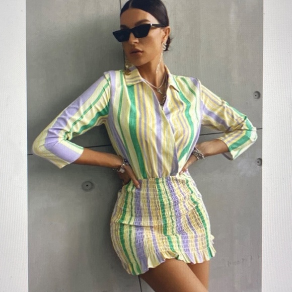 NEW ZARA The Valery Pastel Striped Smocked Mini Dress Coastal Resort Wear S - Picture 14 of 14